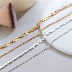 2 Choker Bundle Silver & Gold Fishbone Necklace